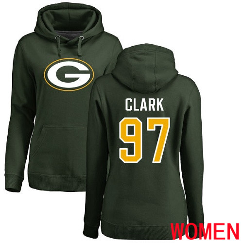 Green Bay Packers Green Women 97 Clark Kenny Name And Number Logo Nike NFL Pullover Hoodie Sweatshirts